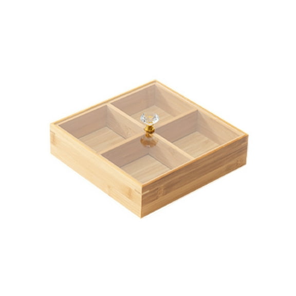 Wooden Snack Serving Tray Rectangular Fruit Tray Food Container Square Snack Tray Fruit Plate Wooden Dessert Organizer Round Divided Grid Food Tray for Candy Nuts Home Wedding Christmas Party Type 9