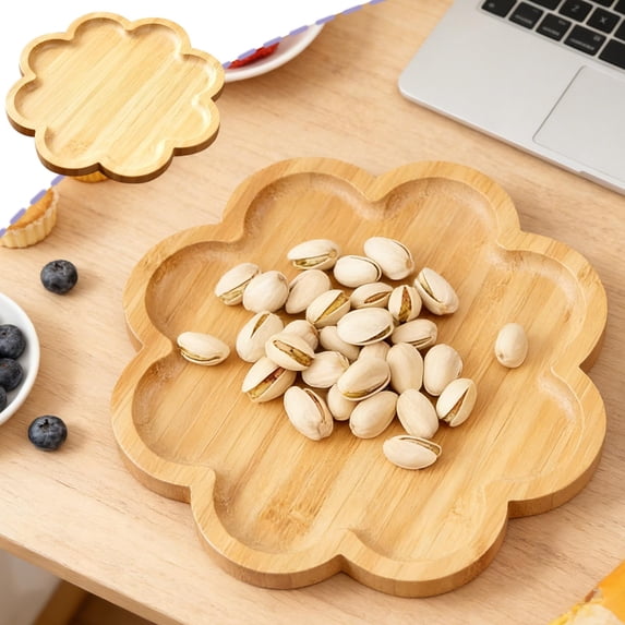 Wooden Snack Tray, Bamboo Serving Tray, Japanese-Style Stackable Wood Plates for Home Use, Natural Grain Finish, Versatile for Snacks, Cake, and Tea Service