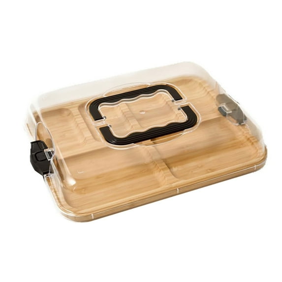 Wooden Snack Tray with Transparent Lid - Durable Compartment Plate for Cheese Charcuterie and Picnic Serving - Reusable Tableware for Outdoor Entertaining