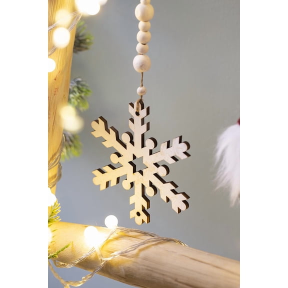 Wooden Snowflake Ornament with Jute Hanger Rustic Christmas Tree Decor Gift Stocking Stuffer
