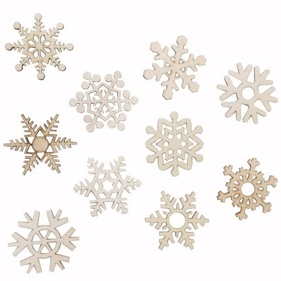 Wooden Snowflake Ornaments, Christmas Tree Decorations, Assorted 10Pcs Vintage Style DIY Wedding Hanging Decor, 5.1cm Diameter Sturdy Wooden Craft Tags and Garlands