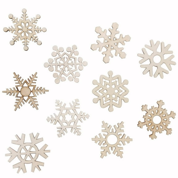 Wooden Snowflake Ornaments, Christmas Tree Decorations, Assorted 10Pcs Vintage Style DIY Wedding Hanging Decor, 5.1cm Diameter Sturdy Wooden Craft Tags and Garlands