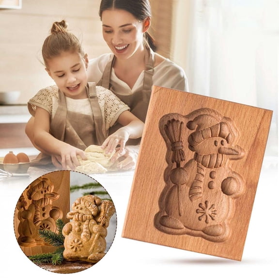 Wooden Snowman Cookie Stamp for Embossing & Decorating, Handcrafted Baking Tool with Clear Carving, No Paint or Wax, Food Safe, Easy to Use