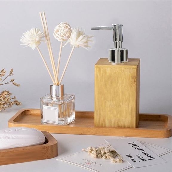 Wooden Soap Dispenser Pump for Bathroom or Kitchen Countertop – Natural Solid Wood Bottle for Shower or Shampoo