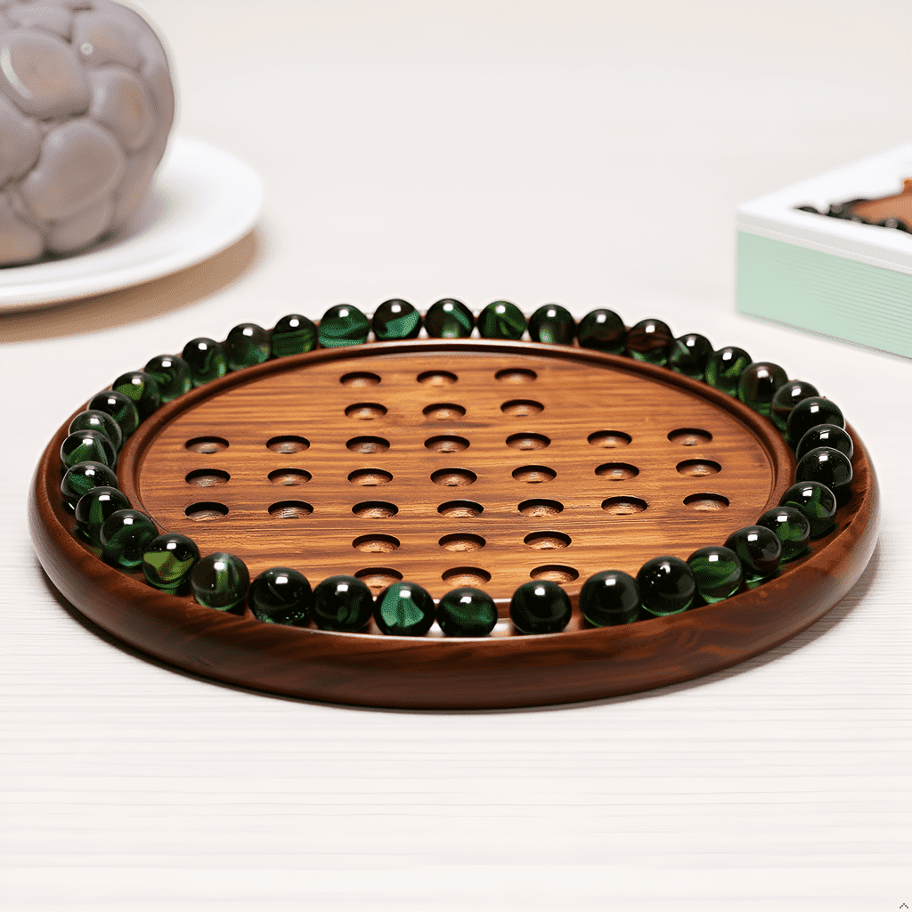 Vriksha Kraft Wooden Solitaire Board Game – 10-inch Wood Strategy Puzzle Board with 33 Marbles – Classic Solo Brain Game for Family & Adults