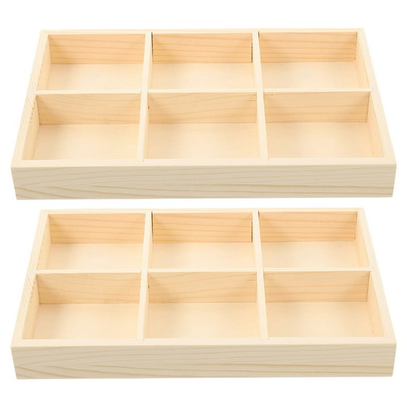 Wooden Sorting Tray Grid Display Wood Divided Organizer Brown Finished Section Box 6 Compartments Organizer For Home Office