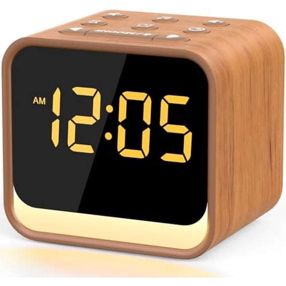 Wooden Sound Machine Alarm Clock for Bedrooms - Gentle Wake-Up with Birdsong, White Noise for Sleeping, Small Digital Clock for Phone-Free Routine