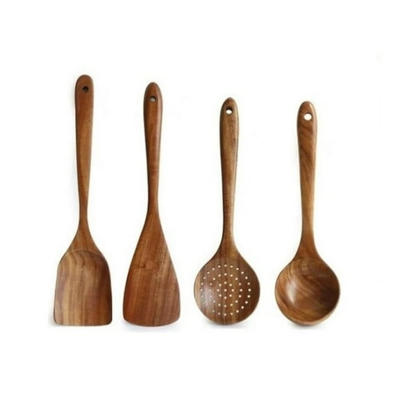 Wooden Soup Ladle Set, Kitchen Spoon Set Utensils, 4 Pcs Handmade Natural Teak Cooking Spoons