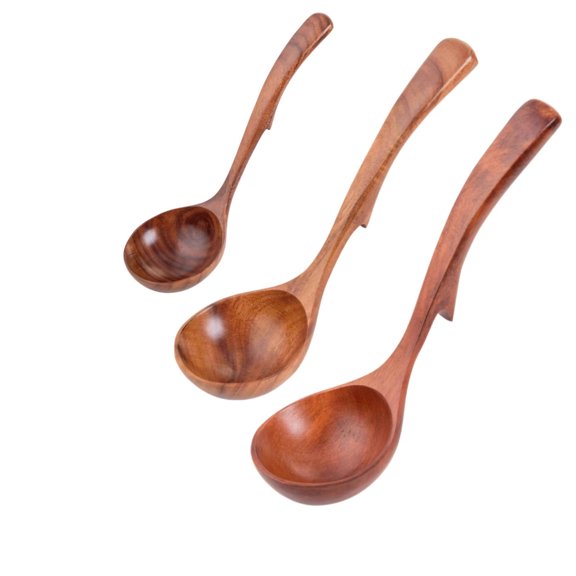 3Pcs Heat-Resistant Soup Serving Ladle 11 inch Long Straight Handle Non-Stick Natural Wooden Cooking Spoons for Cooking Stirring Serving(S+M+L)
