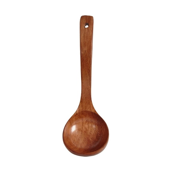 Wooden Soup Spoon for Cooking, Teak Acacia Soup Ladle, Non-Toxic Natural Wood Serving Spoon for Gravy Sauce Porridge, Long Handle Deep Scooper Server Utensil, No-Scratch Cookware Surface(7.09 Inch)