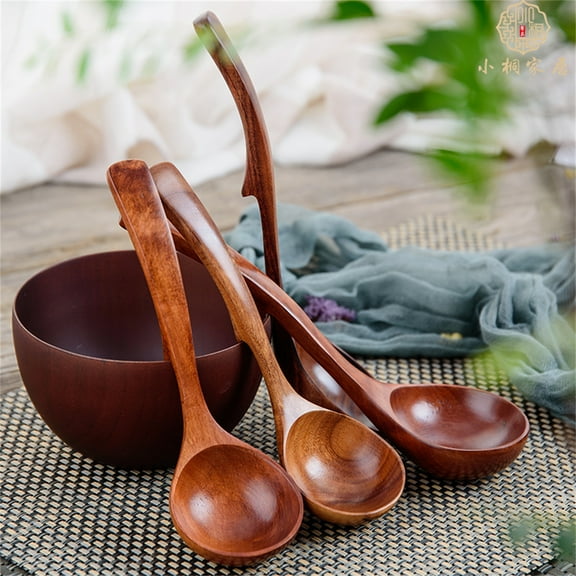 Wooden Soup Spoon, Wooden Ladle Spoon with Back Hooks, Natural Wood Kitchen Serving Spoon for Pot & Bowl, Nonstick Wooden Spoon Set for Cooking, Serving and Stirring