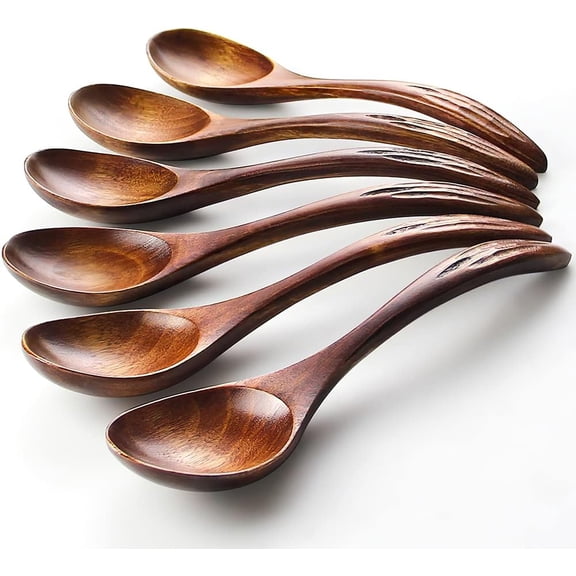 Wooden Soup Spoons, Magic Wooden Spoons for Eating, 6 Pieces 6.8 inch Asian Soup Spoon for Salad Desserts, Coffee, Snacks, Cereal, and Fruit