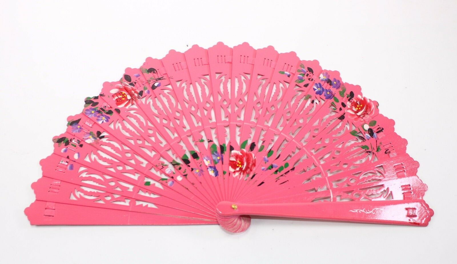 Wooden Spanish Floral Print Design Hand Fan Party Decoration Gift EHD