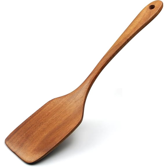 Wooden Spatula,12 Inch Flat Wood Wok Spatula,Wood Kitchen Utensils for Cooking,Long Handle Handmade Wooden Kitchenware for Nonstick Pan Cookware