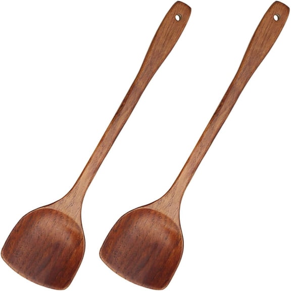 Wooden Spatula, 2 count Long Handle Flat Non-Stick Kitchen Cookware for Mixing and Cooking, 15.35"