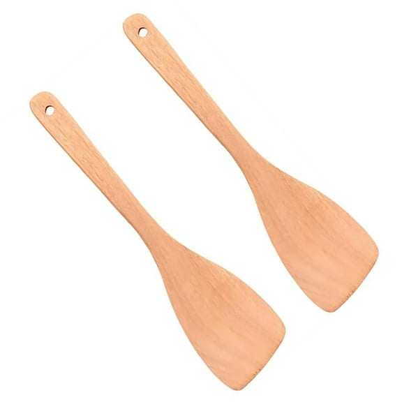 Wooden Spatula for Cooking,Flat Wooden Spatula,13 inch Non Stick Cookware Wooden Paddle,Long Handle Flat Frying Spatula,Wooden Turner Kitchen Spatulas,Wooden Flatware for Wok Pan Tableware,2 Pcs