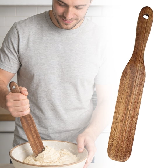 Wooden Spatula, Nonstick Turner Acacia Wood, Long Handle Flat Frying Spatulas Cookware Utensils for Cooking Eggs, Fish, Pancakes,Kitchen Utensil Scraper Spurtle Flat Wooden Flipper Spatulas(Brown)