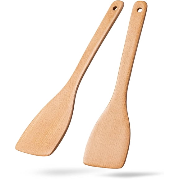 Wooden Spatulas for Cooking, 13inch Coated Beech Wood Turners for Frying, Non-Scratch Flat Spurtle for Pan & Wok, Cooking Utensils for Non Stick Cookware, Long Handle Scraper