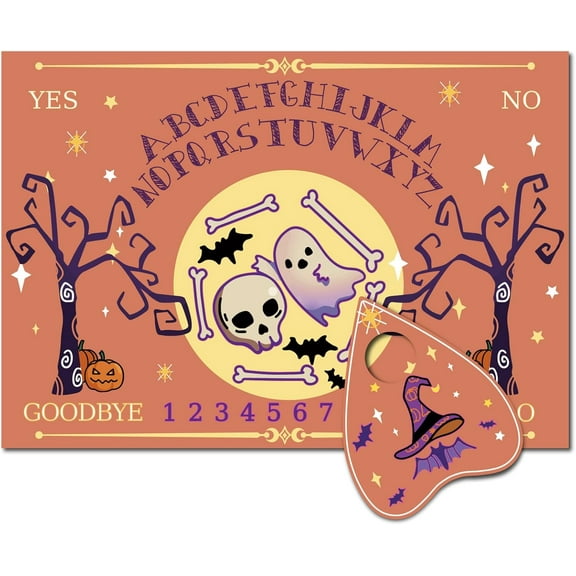 Wooden Spirit Board Pendulum Board Dowsing Divination Kit Pumpkin Orange Wood Talking Board Metaysical Message with Planchette for Hunt Party Supplies