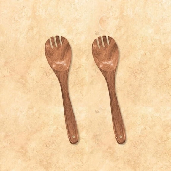 Wooden Spoon And Wooden Spork- Olive Wood Salad Servers Set Of 2: Spoon & Spork