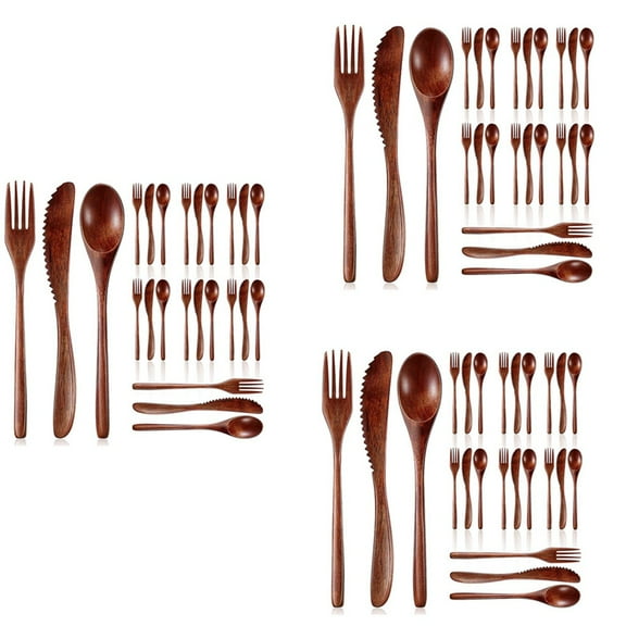 Wooden Spoon Fork Knife Cutlery Set Wooden Dinner Utensil Set Kitchen Wooden Flatware Tableware Cutlery Set (72 Pieces)