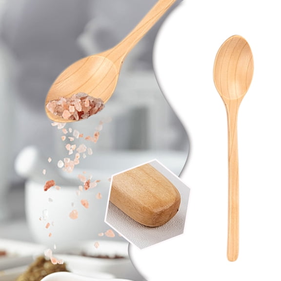 Wooden Spoon,Natural Bamboo Kitchen Utensil with Simple Plain Design,For Soup Coffee Cereal Dessert,1PC,Yellow