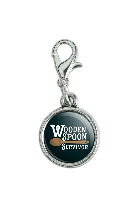 Wooden Spoon Survivor Funny Antiqued Bracelet Pendant Zipper Pull Charm with Lobster Clasp
