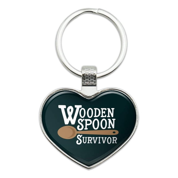 Wooden Spoon Survivor Funny Heart Love Metal Keychain Key Chain Ring