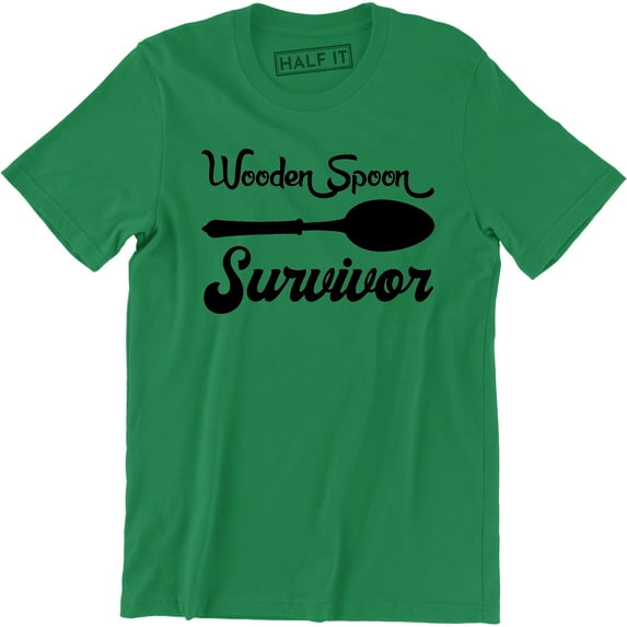 Wooden Spoon Survivor Funny Humour Joke College Cool Student Slogan Mens T-Shirt
