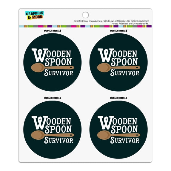 Wooden Spoon Survivor Funny Refrigerator Fridge Locker Vinyl Circle Magnet Set