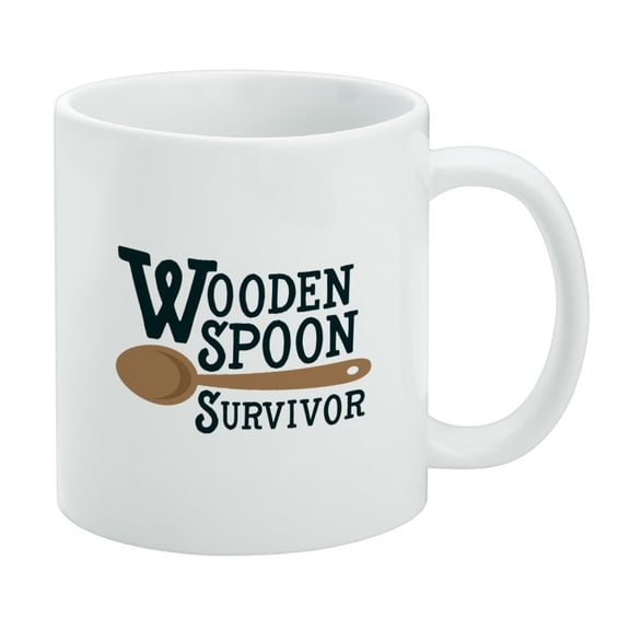 Wooden Spoon Survivor Funny White Mug