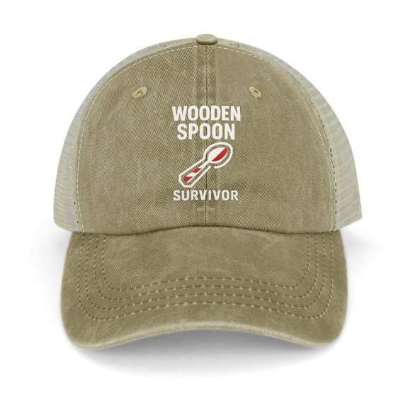 Wooden Spoon Survivor Khaki Adjustable Trucker Baseball Cap for Men Women, Mesh Snapback Hat