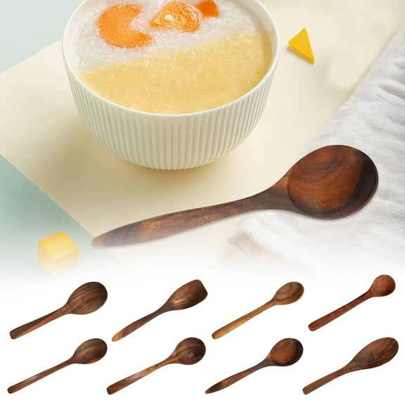 Wooden Spoon TASTAN Japanese Wooden Soup Spoon - Teak Child-Sized Utensil, Smooth Edge Eating & Mixing Tool, Long-Handle Design for Easy Grip, Child Utensil, F