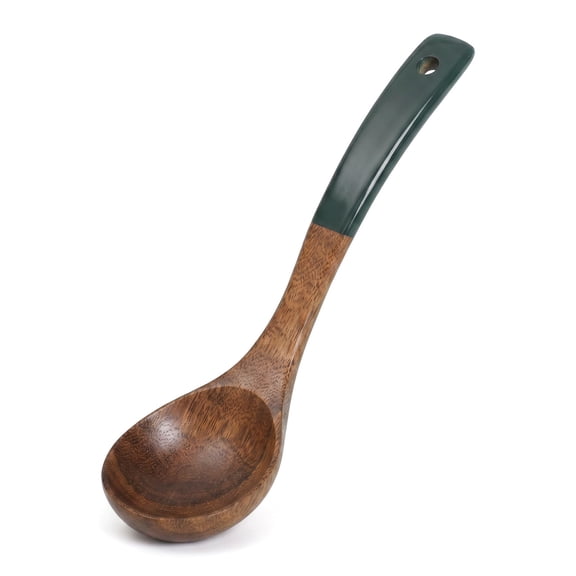 Wooden Spoon with Dark Green Handle, Kitchen Utensil for Daily Cooking 9.44in