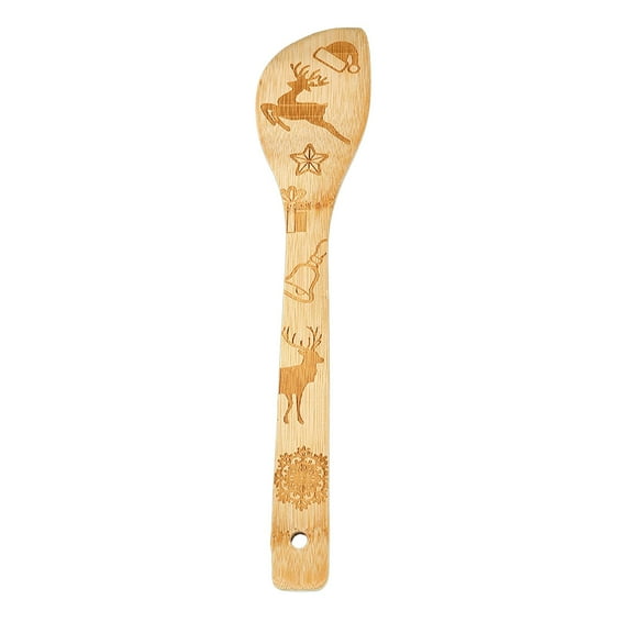 Wooden Spoon with Laser Engraved Christmas Design, Festive Cooking and Serving Utensil for Holiday Baking Gift(A)