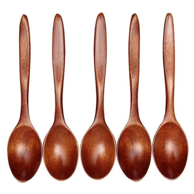 Wooden Spoons, 5 Pieces 7 Inch Wood Soup Spoons for Eating Mixing ...