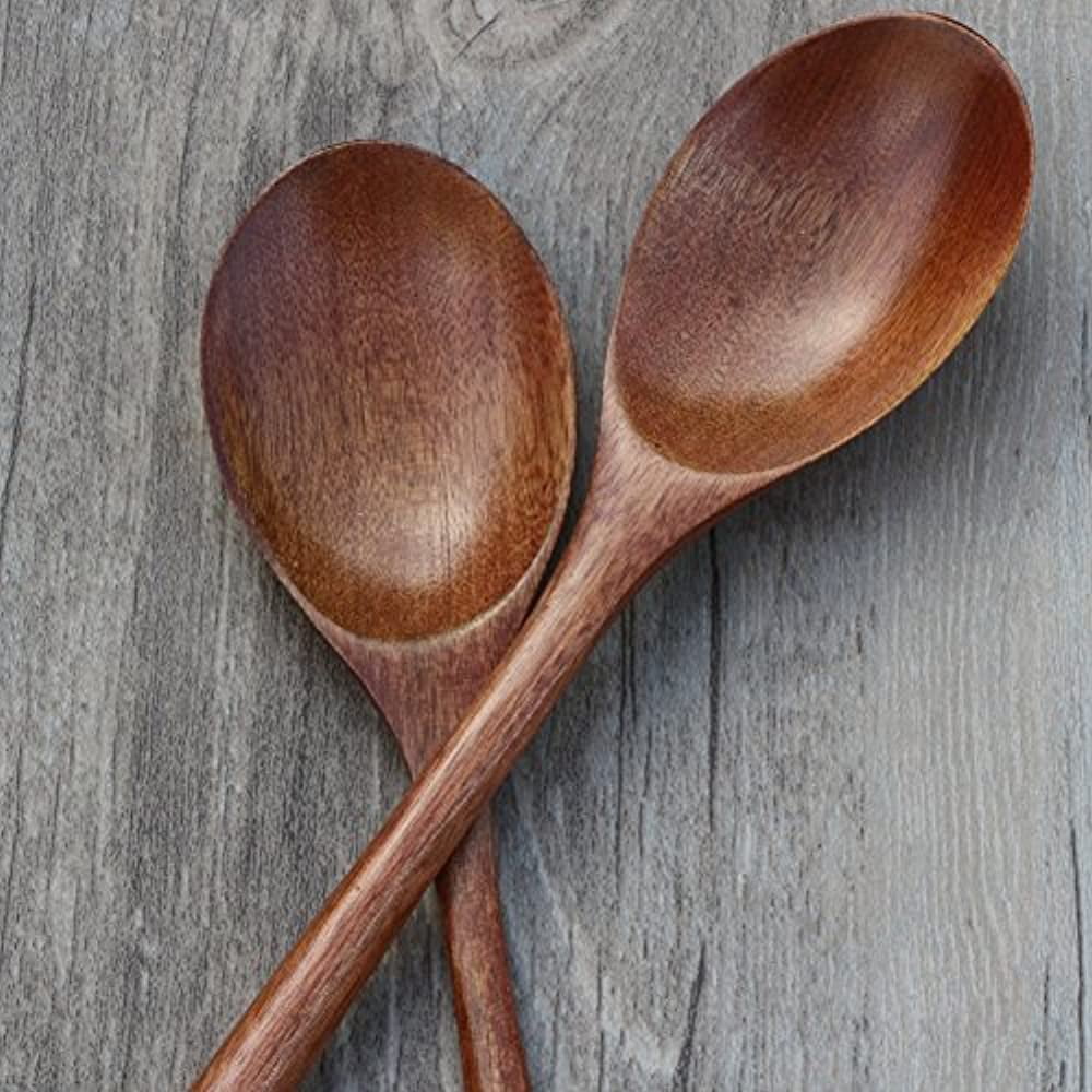 9 Inch Natural Wood Long Handle Soup Spoons, Set of 6