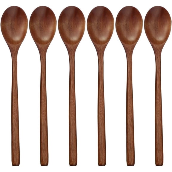 Wooden Spoons, 6 count 9 Inch Soup Spoons for Eating Mixing Stirring, Spoon with Style Kitchen Utensil