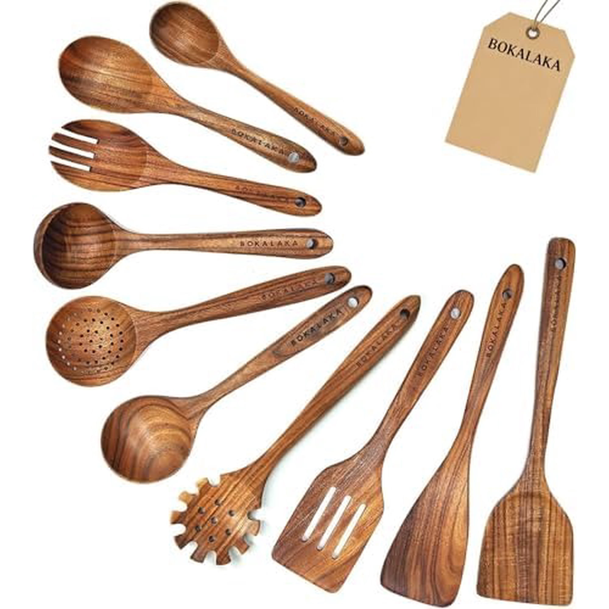 Wooden Spoons for Cooking,10 Natural Teak Wooden Kitchen Utensils Set Wooden Utensils for Cooking Wooden Cooking Utensils Wooden Spatulas for Cooking (10)