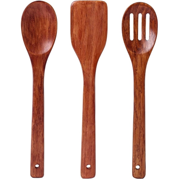 Wooden Spoons for Cooking, 3 count Kitchen Utensils Set for Nonstick Pans, 12Inch Wooden Spatula for Stirring Frying Mixing, Sturdy & Smooth Edges, Kitchen Gifts for Women, Cooking Gifts for Men