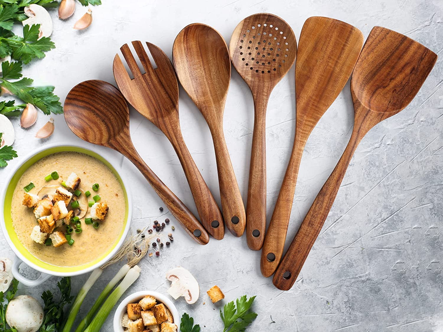 Premium Teak Wood 6-Piece Cooking Utensil Set