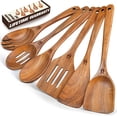 thumbnail image 1 of Wooden Spoons for Cooking, 6 Pcs Natural Teak Kitchen Utensils Set, Cooking Set with Long & Comfort Grip, Spatula Perfect Non-Stick Cookware, 1 of 4