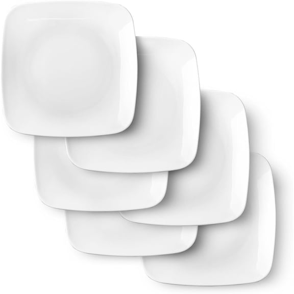 Appetizer Plates - 6.5 in Ceramic Small Plates for Dessert -Square Serving Plates - White Kitchen Dinnerware Dishes Set for Snacks, Appetizer, Side Dishes- Serving Platter Set of 6