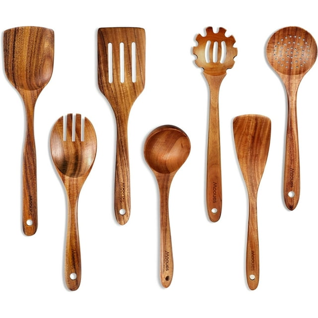 Wooden Spoons for Cooking - 7-Piece Wooden Kitchen Utensil Set made of ...