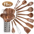 thumbnail image 1 of GPED Wooden Spoons for Cooking, 11 PCS Teak Wood Cooking Utensil Set, Wooden Kitchen Utensils for Nonstick Pans & Cookware, Spoons and Spatula Set, Sturdy, Lightweight & Heat Resistant, 1 of 7