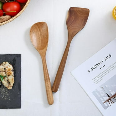 Wooden Spoons for Cooking, Wood Spoon Set of 2, Kitchen Serving Ladle Scoop Utensil, Heat Resistant Nonstick Cookware Server Spoon,Stirring Food, Mixing Salad, Easy to use