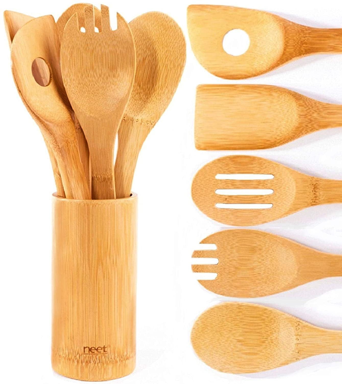 6 Piece Wooden Cooking Utensil Set Bamboo Kitchen Spatula Spoons Tools Wood  Kit~