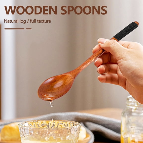 Wooden Spoons Forks Set Japanese Style Wooden Utensils Set for Eating Wood Flatware Set Reusable (Black Cords,10 Pieces)