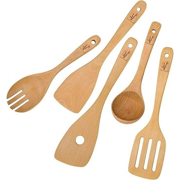 Wooden Spoons Kitchen Cooking Utensils - 5 Pieces Beech Wood Set