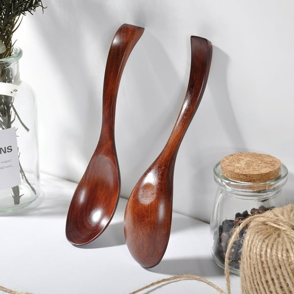 Wooden Spoons Set (2 Pieces), Phoebe Wood Material, Kitchen Cooking Utensil, for Soup Coffee Cereal, Natural Plain Design, High-quality, Ideal Household Gift